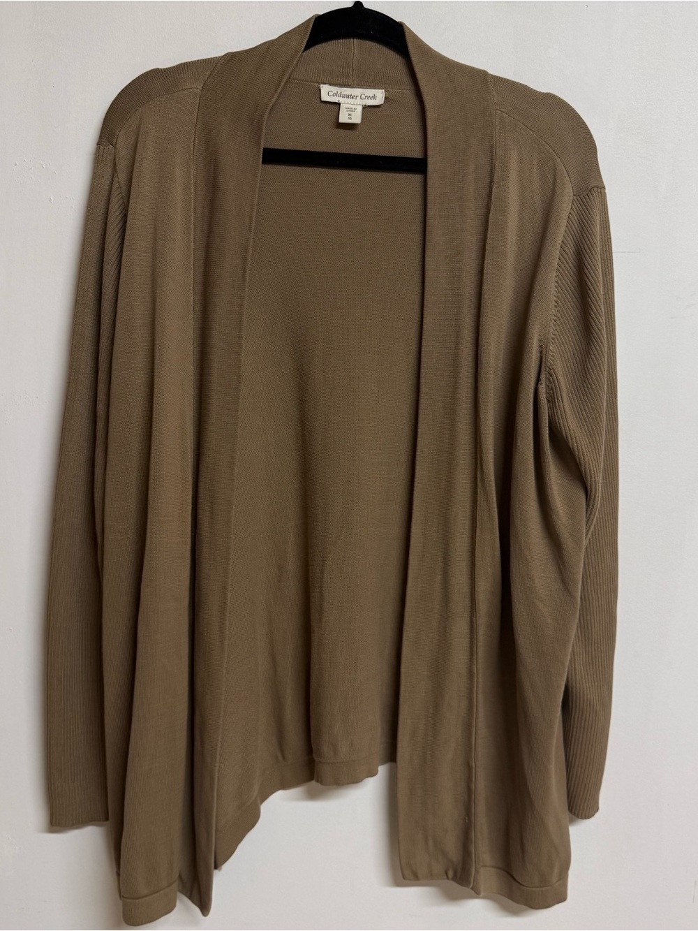 Coldwater Creek Silk-Cotton Blend Long Line Open Front Stretchy Cardigan